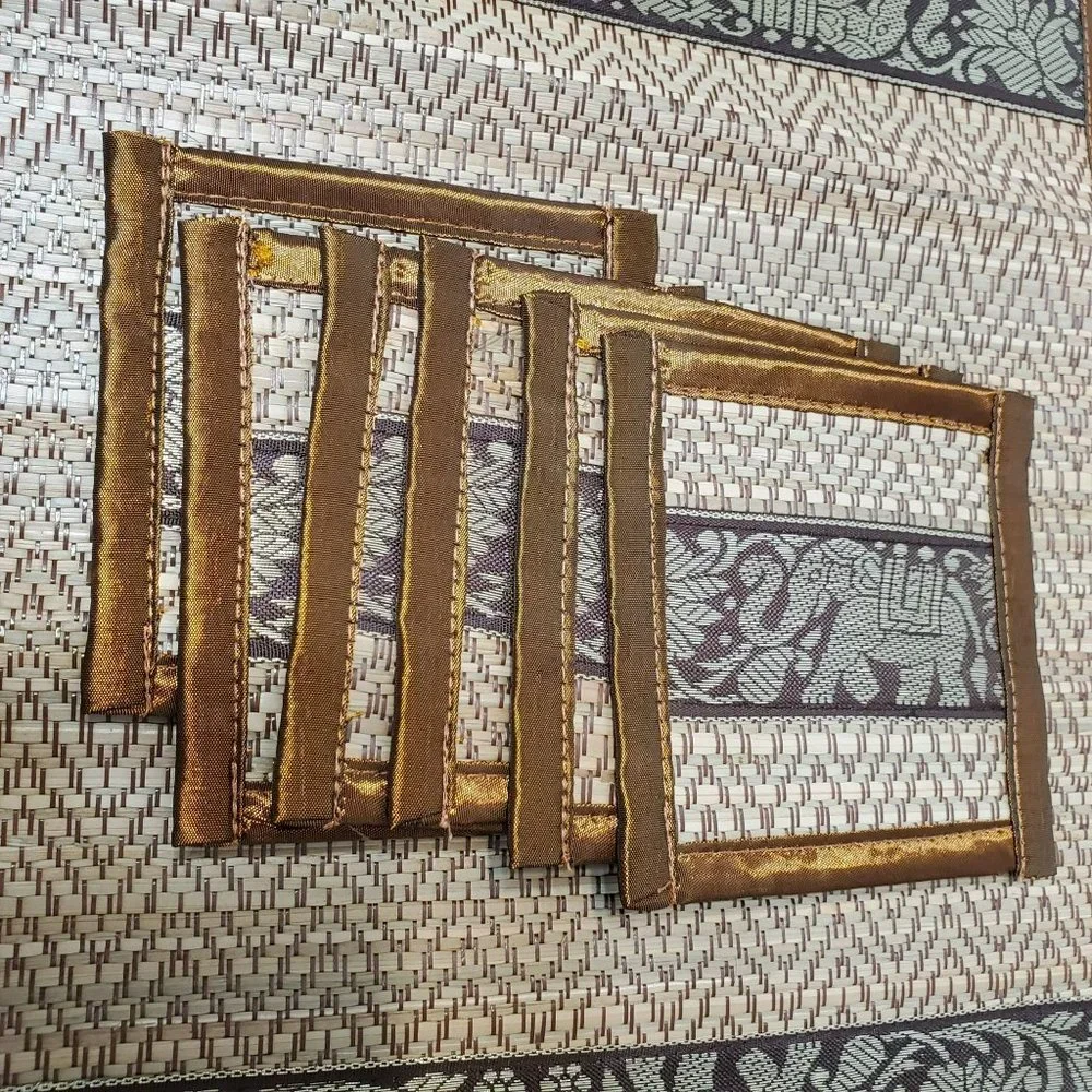 Silk Trim Reed Placemat Coaster Set, Set of 12, Bronze Elephant Boho Table Mats